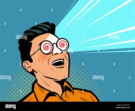Enthusiastic Man With Glasses Under Hypnosis Retro Comic Pop Art