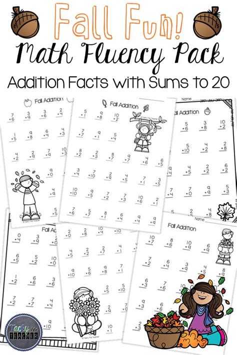 Fall Math Flueny Pack For Addition Fact With Sums To 20 Includes Two Worksheets