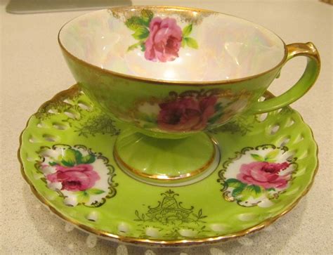 Lefton China Cup And Saucer Hand Painted Pink Roses Gold Trim Tv20583