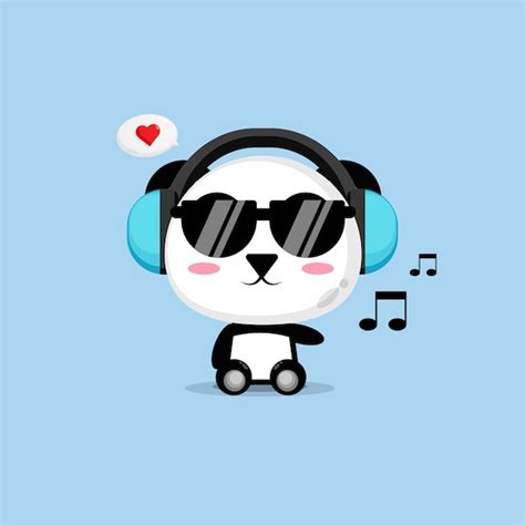 Panda Lindo Está Escuchando Música Vector Premium