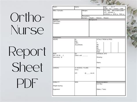 Ortho Nurse Report Sheet SBAR Patient Handoff (Download Now) - Etsy