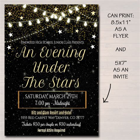 High School Prom Invitation A Starry Night Prom Invitation A Night