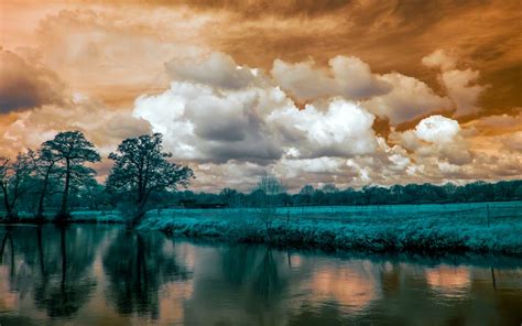 Download Reflection Tree Cloud Sky River Nature Landscape 4k Ultra Hd