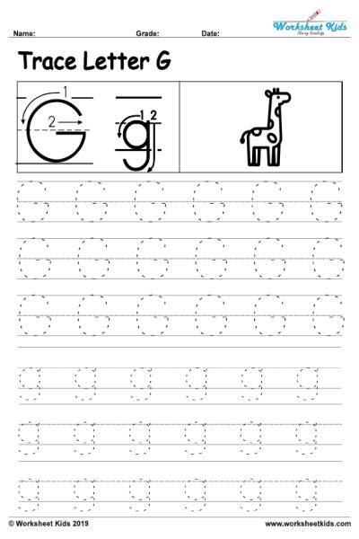 Letter g alphabet tracing worksheets