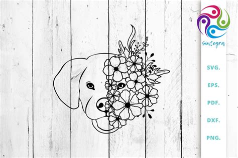 Labrador Dog With Flowers Svg Cut File