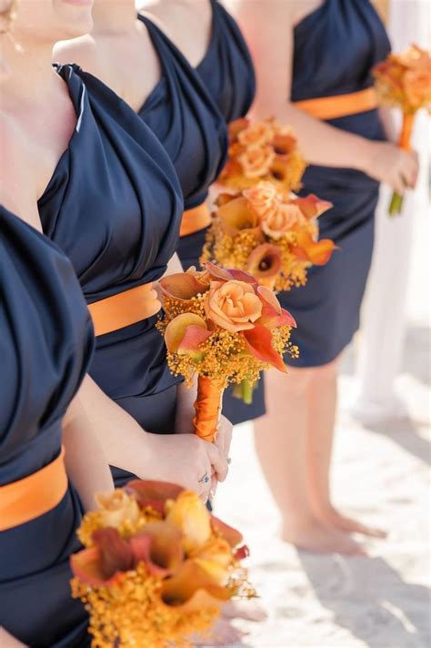 Blue And Orange Fall Wedding Bridesmaids Dresses Orange Bridesmaid