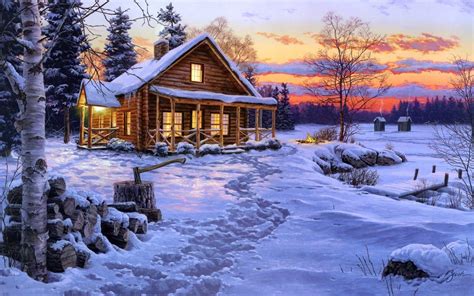 Winter Cabin Christmas Wallpapers Wallpaper Cave