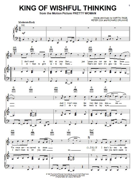 king of wishful thinking sheet music go west piano vocal and guitar chords right hand melody