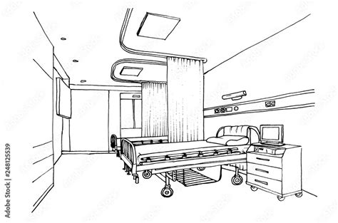Graphic Sketch Hospital Ward Clinic Room Interior Empty Room Without