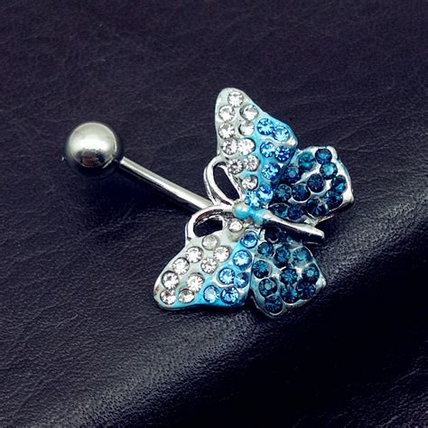 2017 Butterfly Blue White Full Gem Gold Belly Button Rings Navel Piercing Body Jewelry T