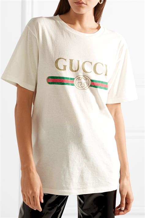 Gucci Appliquéd Distressed Printed Cotton Jersey T Shirt In Cream