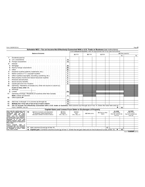 Form 1040 Nr Us Nonresident Alien Income Tax Return Form 2014
