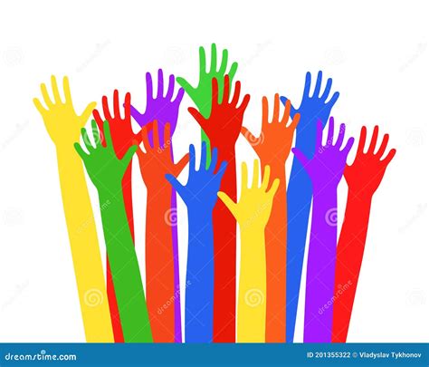 Multi Colored Hands Raised Up Vector Illustration Eps10 Stock Vector