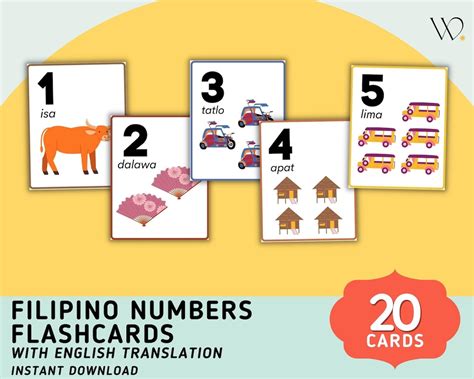 Numbers 20 Cards Flashcards Tagalog Flashcards With Etsy