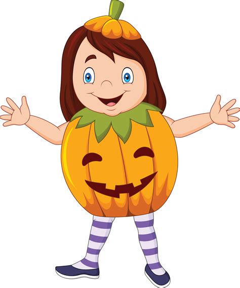 Cartoon Kid With Halloween Pumpkin Costume 8078626 Vector Art At Vecteezy