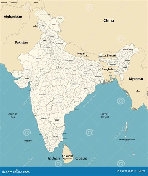 India Administrative Divisions Vector Map With Neighbouring Coutries