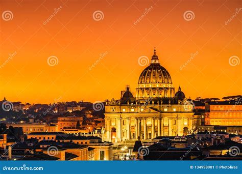 Sunset View Of St Peter S Basilica In Vatican City Rome Italy