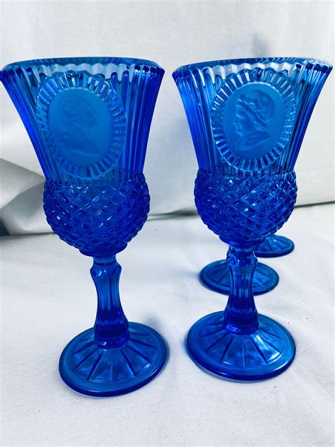 Avon Fostoria Cobalt Blue Glass Goblets Water Or Wine Goblet Etsy