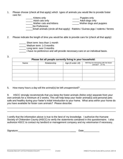 Foster Care Application 020414 By Chittenden County Humane Society