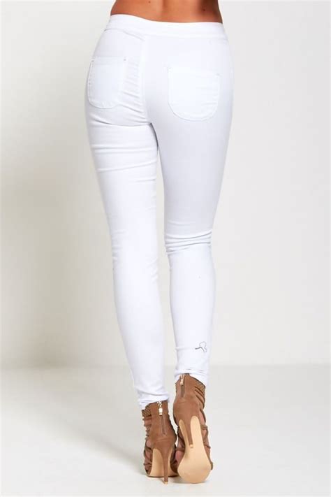 Wholesale White Knee Ripped High Waist Skinny Jeans J5fashion