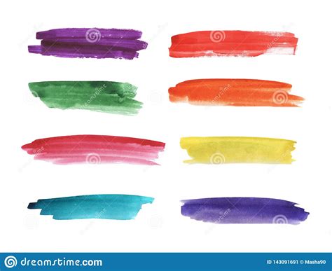 Colorful Watercolor Hand Painted Brush Strokes Are Isolated On A White