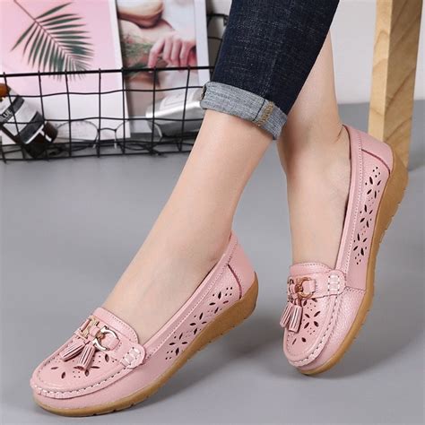 Women Flats Summer Women Genuine Leather Shoes With Low Heels Slip On Casual Flat Shoes