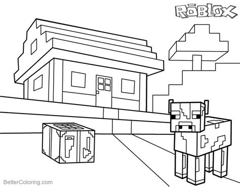 Roblox Minecraft Coloring Pages House And Farm Animal Free Printable