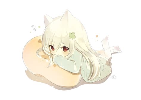 Download 640x960 Anime Girl Chibi Cute Animal Ears Pillow