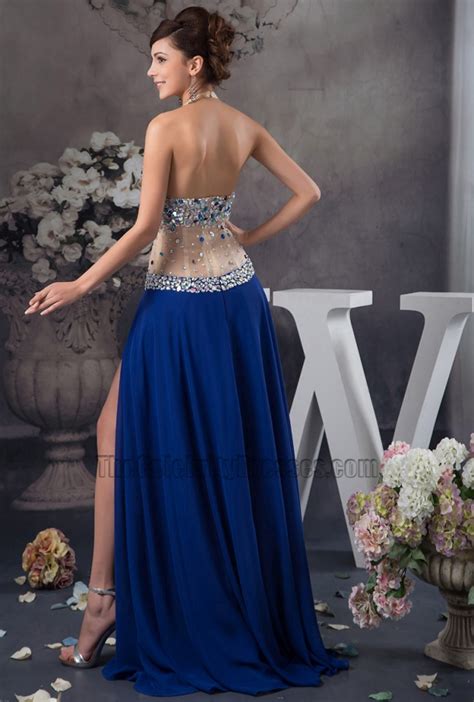 Sexy Halter See Through Royal Blue Evening Dress Prom Gown