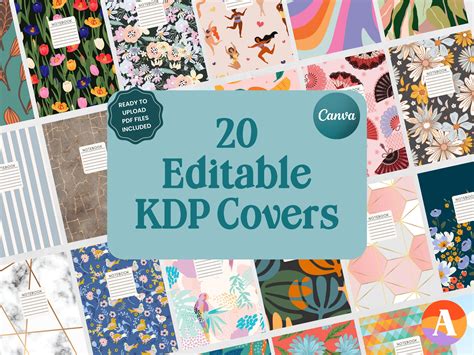 20 Editable Notebook Kdp Covers Canva Kdp Template Book Etsy