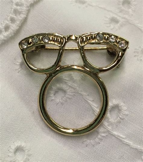 Rhinestone Eyeglass Holder Brooch Pin Figural Eyeglass Shaped