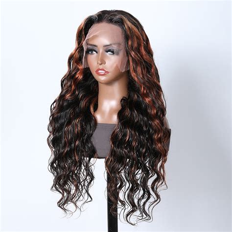 Deep Body Wave Hair Copper Highlights Colored Lace Front Wigs