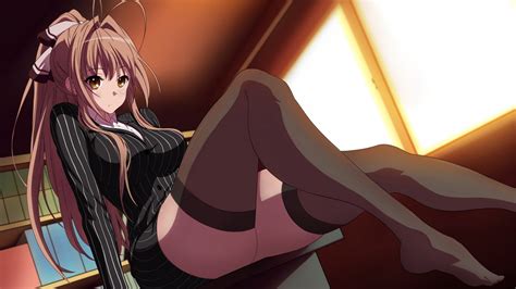Wallpaper Illustration Anime Girls Legs Stockings Cartoon Black Hair Thigh Highs