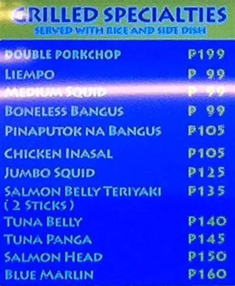 Davao Tuna Grill Menu Price 2022 2023 Near Dela Rosa Car Park In Makati Yummyadvisor