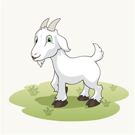 Premium Vector Cute Cartoon Goat On The Grass