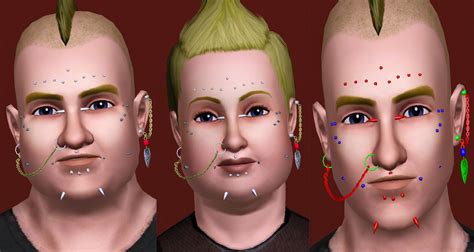 Mod The Sims Pack Of Facial Piercings Plus Two Chain Earrings