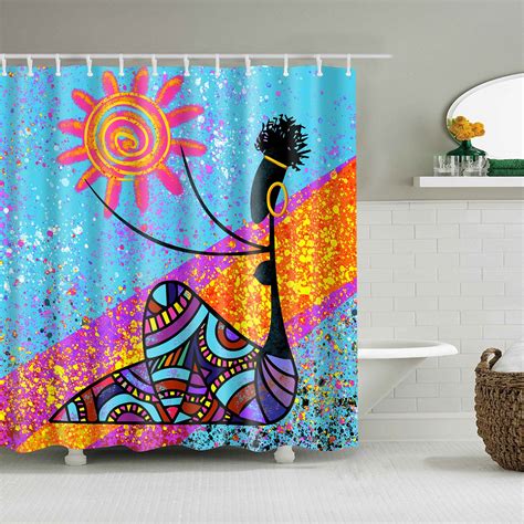 Traditional African Black Girl Holds Sun Artwork Shower Curtain Gojeek
