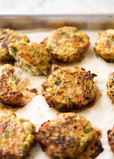 These quick and easy chicken fritters are delicious on their own, but even better with a chicken dipping sauce. Baked Cheesy Broccoli Chicken Patties | RecipeTin Eats