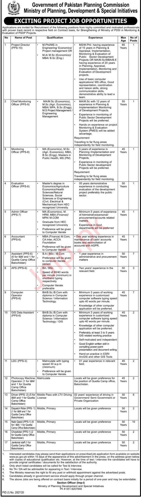 Ministry Of Planning Development And Special Initiatives 53 Jobs 2020