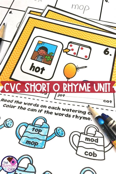 Woxikon offers a function that helps you match words with others that rhyme with it. This fun unit of CVC short O rhyming words includes 12 task cards where students identify the ...