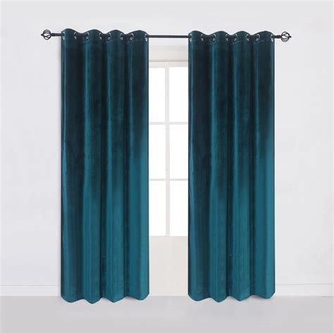 Pair Of Teal Color Sheen Velvet Curtains Grommet Velvet Curtain