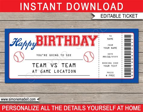 Baseball Game Ticket Birthday T Surprise Ticket To A Baseball Game