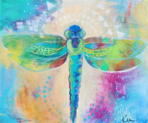 Colorful Abstract Dragonfly Painting Intuitive Outsider Art On Canvas
