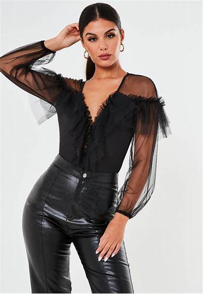 Bodysuit Mesh Ruffle Sleeve Missguided Previous