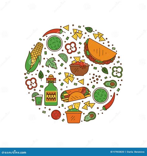Mexican Food Icons Stock Vector Illustration Of Fast 97903820