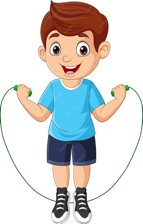 Niño De Dibujos Animados Jugando A Saltar La Cuerda Vector Premium