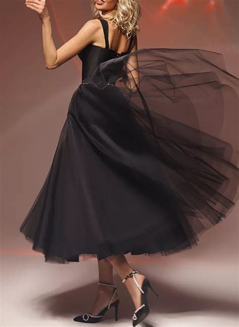 A Line Square Neckline Sleeveless Satin Tulle Homecoming Dresses Missacc
