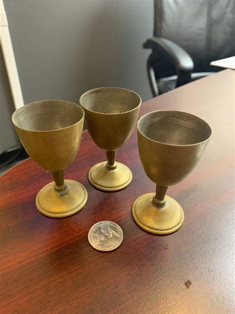Vintage 3 Brass Communion Glassescups Esale