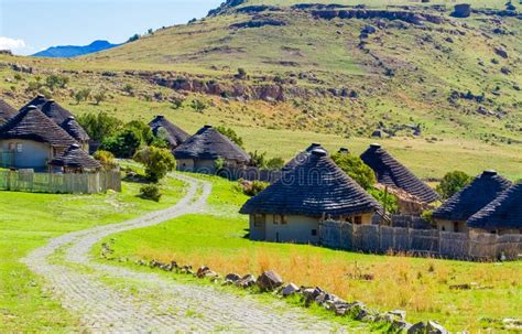 View Of Basotho Cultural Village In Drakensberg Mountains South Africa