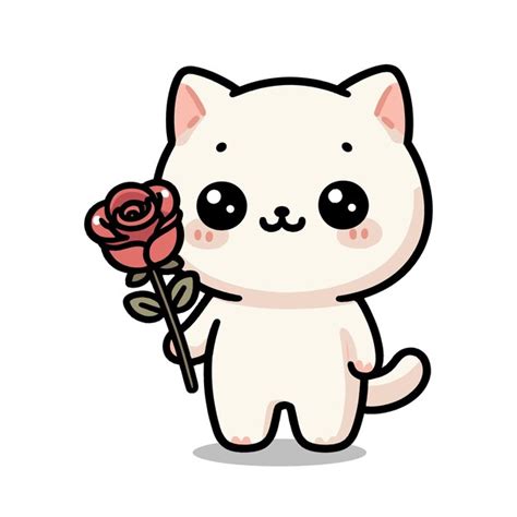 Premium Vector Cute Cat Give Red Rose Cartoon Icon Illustration
